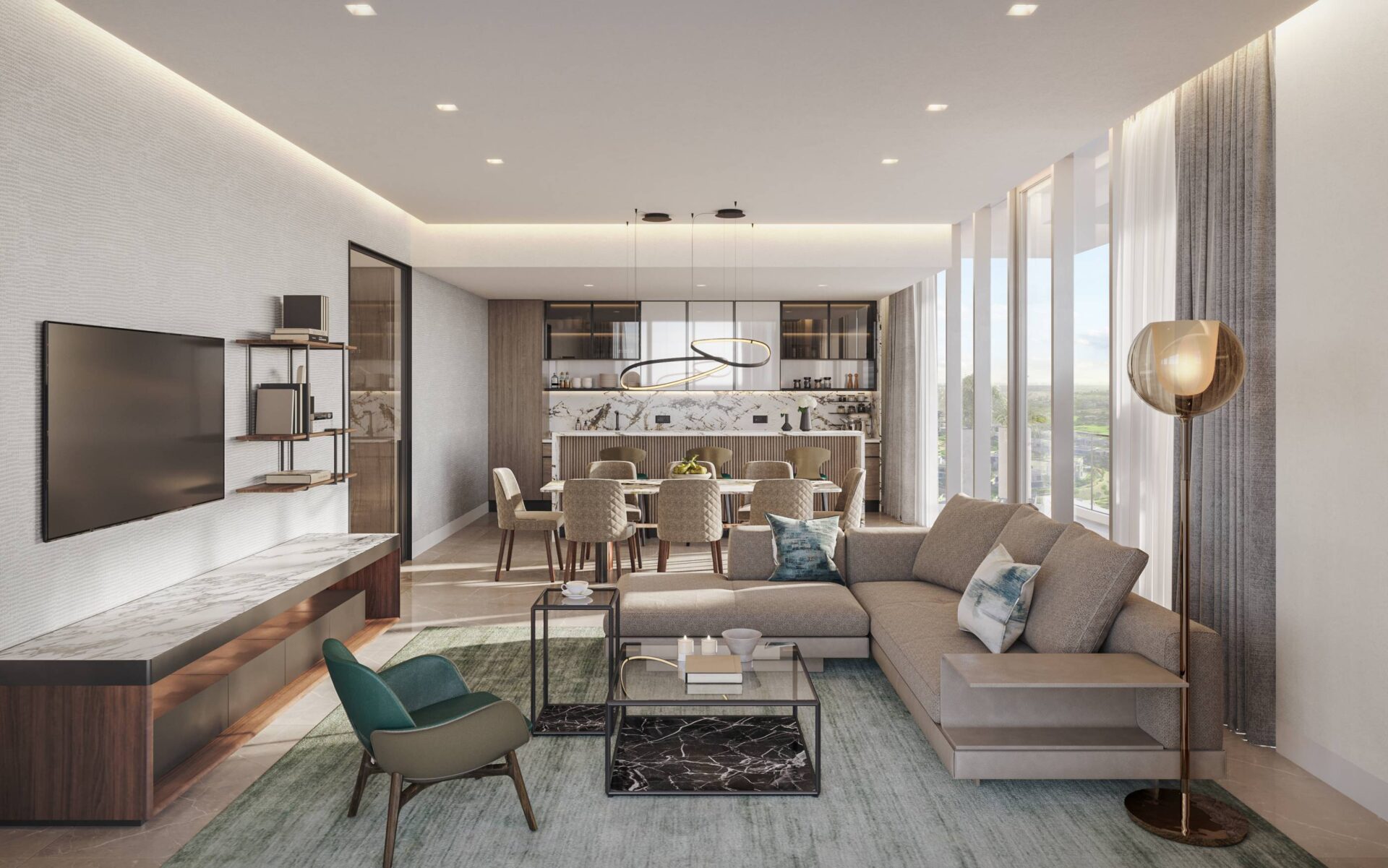View of Luxury Tower Interiors, 3D Interior Visualization